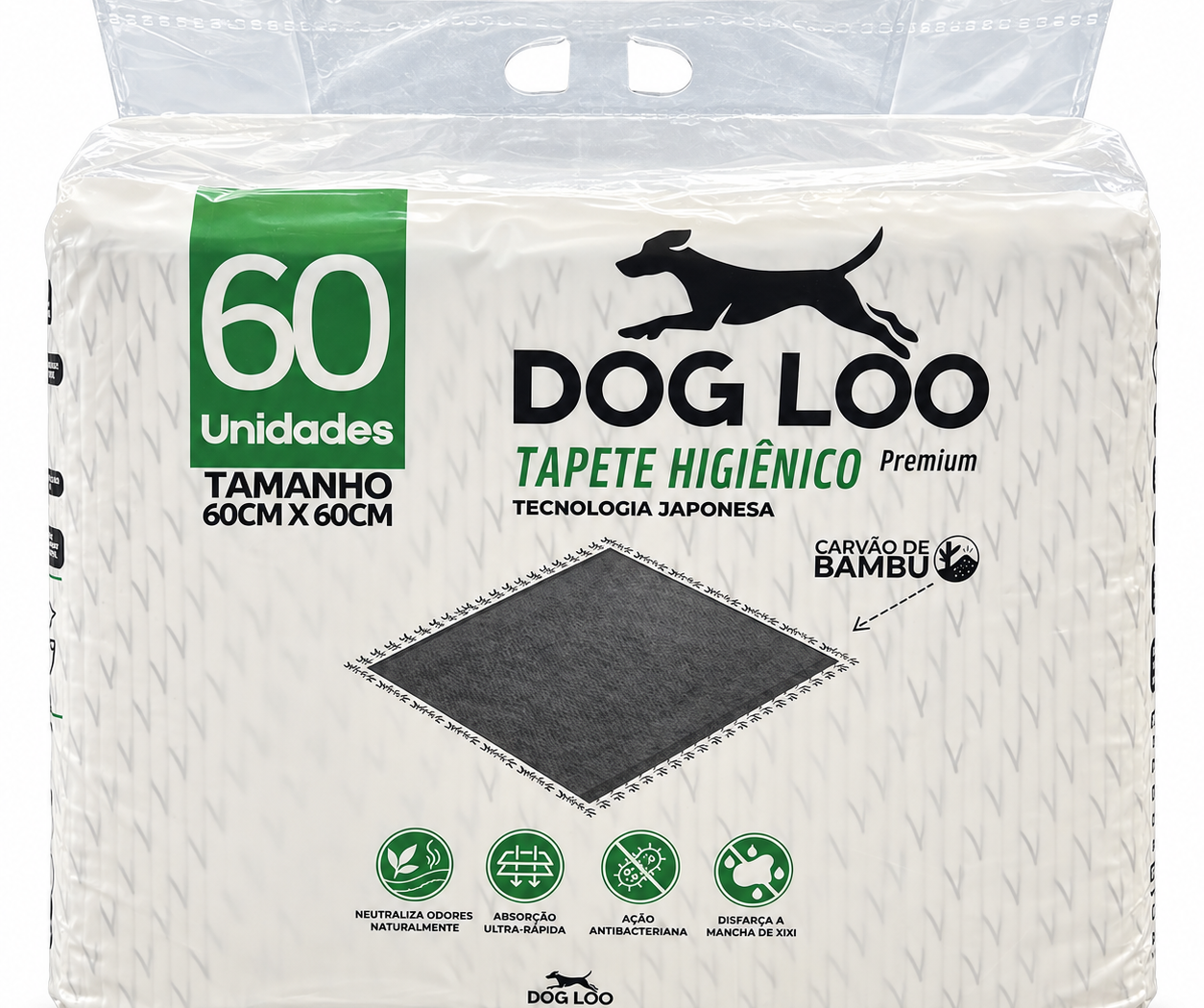 Tapete Higiênico Dog Loo Carvão Ativado 60×60 cm — 60 Unidades