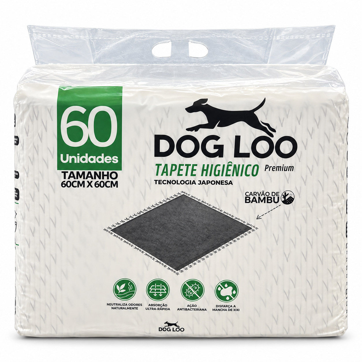 Tapete Higiênico Dog Loo Carvão Ativado 60×60 cm — 60 Unidades