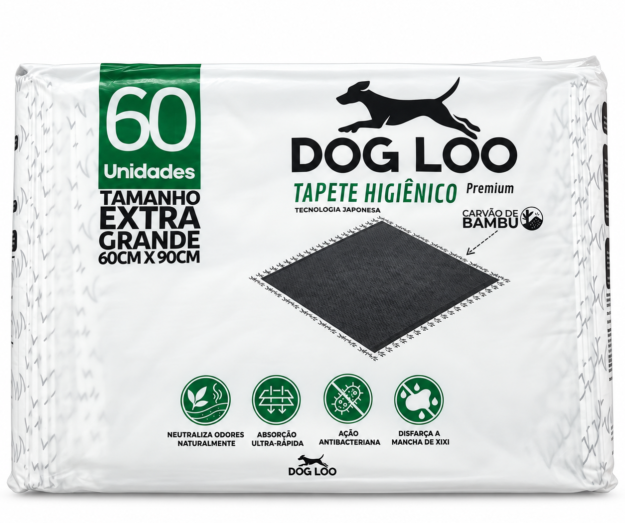 Tapete Higiênico Dog Loo Carvão Ativado 60×90 cm — 60 Unidades