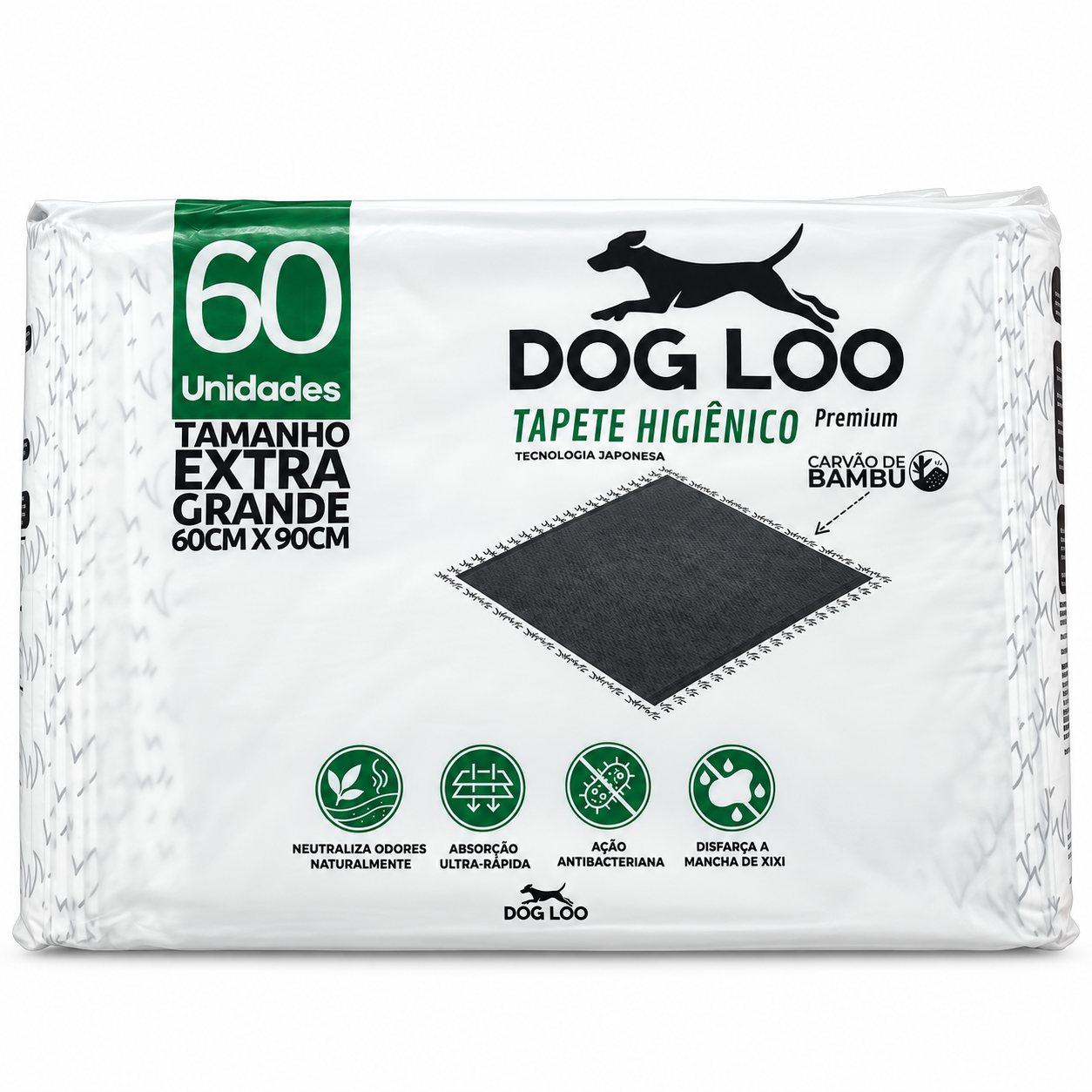 Tapete Higiênico Dog Loo Carvão Ativado 60×90 cm — 60 Unidades